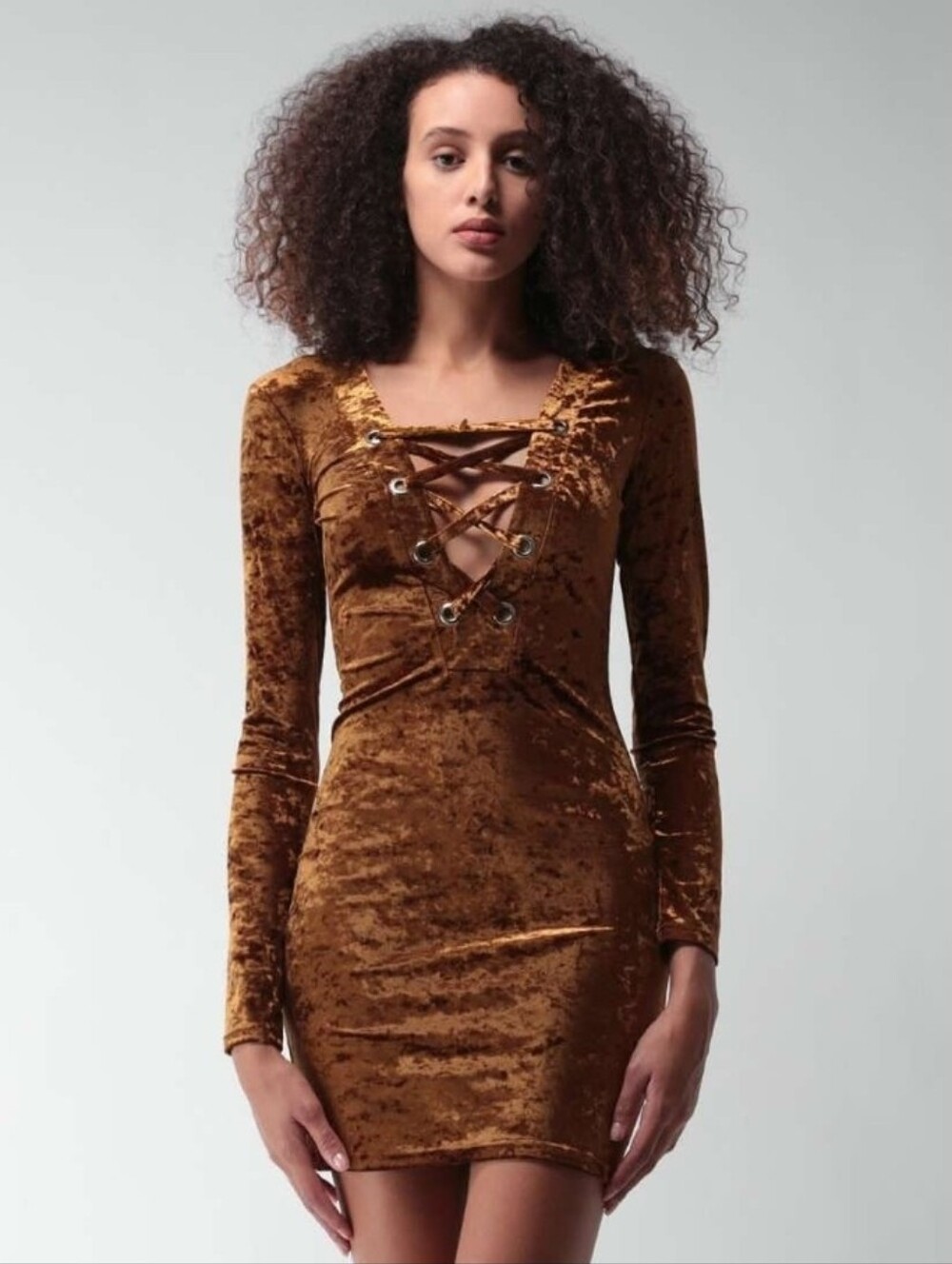 Forever 21 Rust Orange Velvet Long Sleeve Mini Dress Size Small